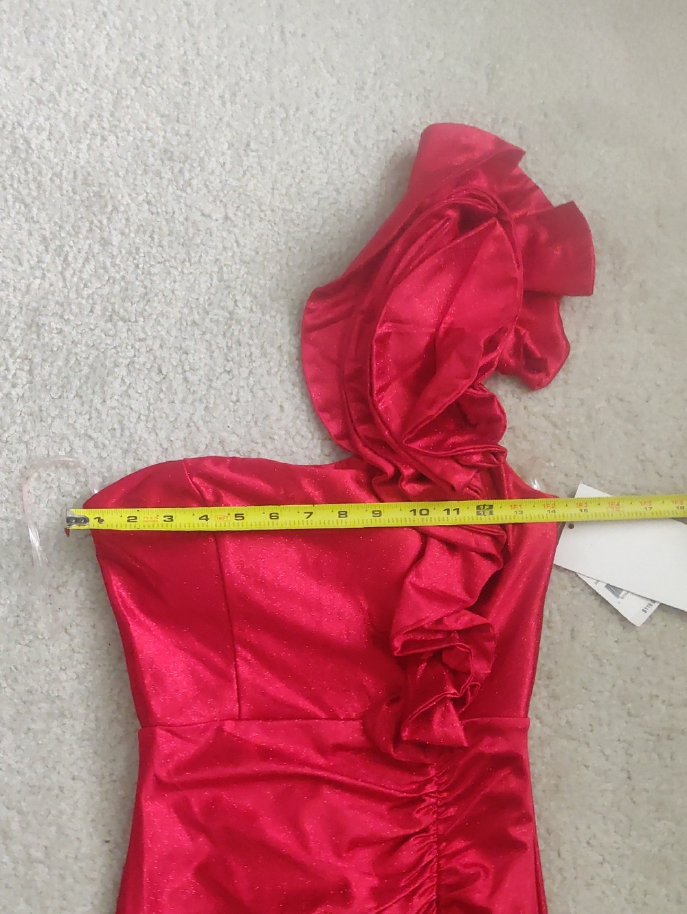 New!Red One-Shoulder Ruffled Evening Gown Fitted Ruffle Front Slit Y2K Cottageco - Picture 6 of 12